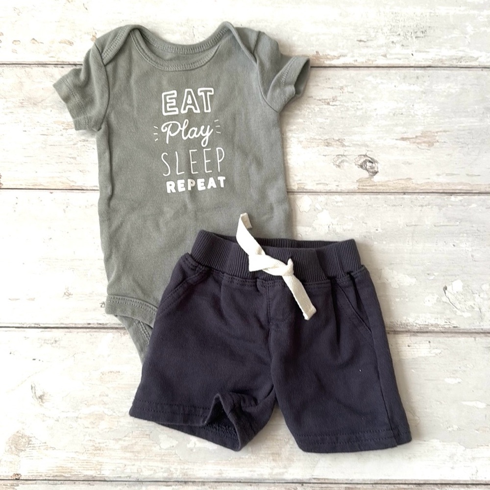 Carters NB Baby Boy Summer Outfit Gray Shorts Bodysuit Set Size Newborn